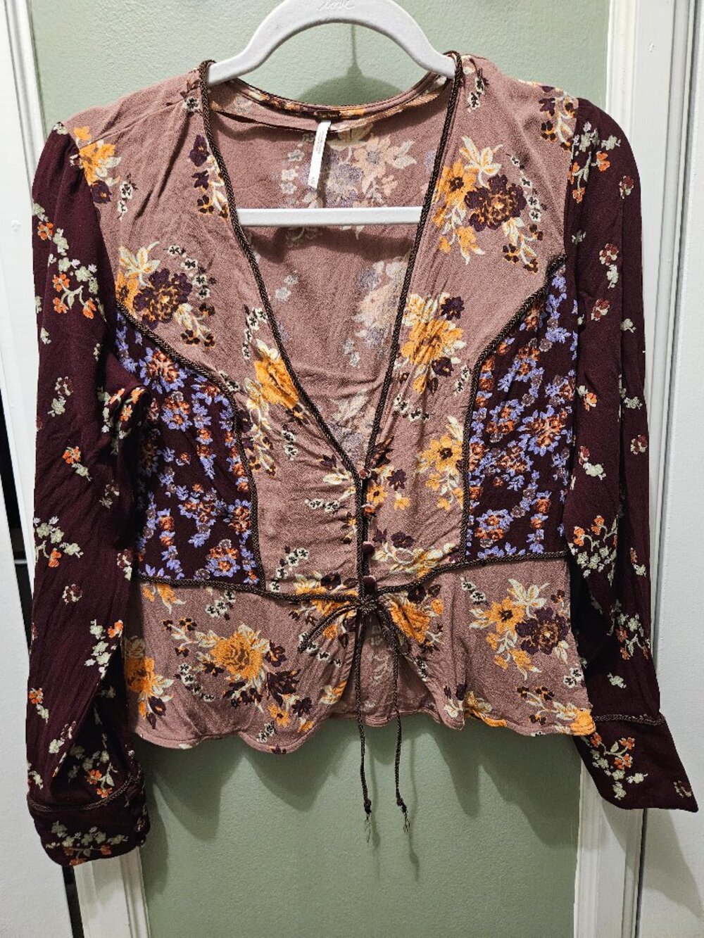 Free People The Way The World Turns Blouse Medium M Floral Boho Pink Mauve Fall
